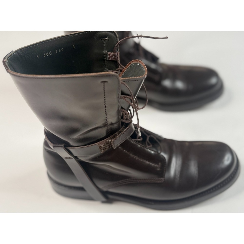 Jil Sander Men's Military Ankle Belt Harness Lace Up Brown Leather Boots Size 8